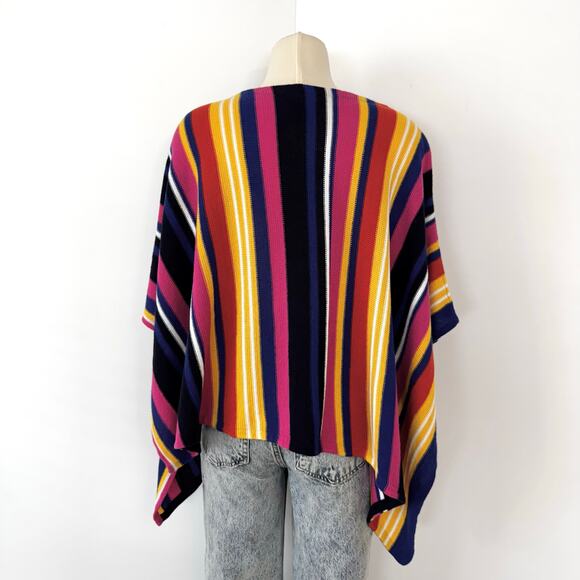 Lauren Ralph Lauren Linen Cotton Striped Knit Poncho Multicolor M/L Petite - Picture 8 of 12